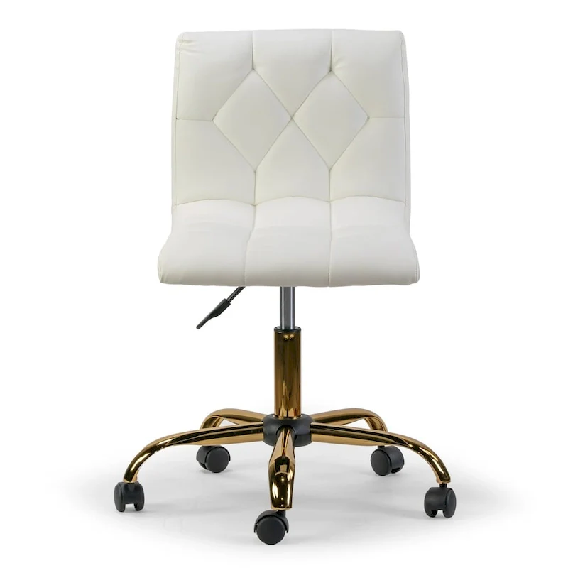 Cream Adjustable Height Swivel Office Chair w/ Golden Wheel Base