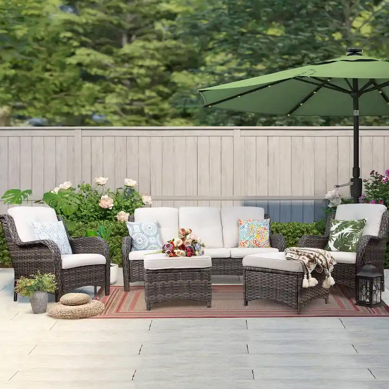 Cozywor 5-Piece Wicker Outdoor Patio Conversation Set