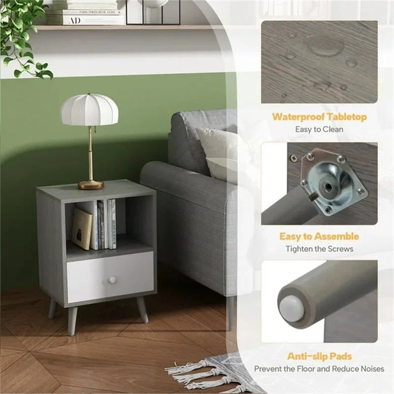 2-Piece Nightstand Set with Drawer and Open Shelf