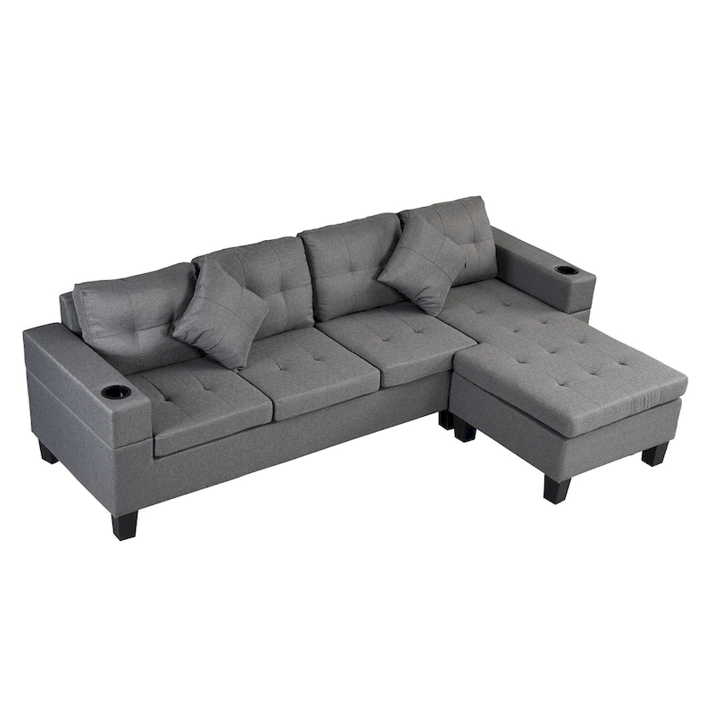 Modern 4-Seat L-Shaped Sectional Sofa with Lounge Chaise
