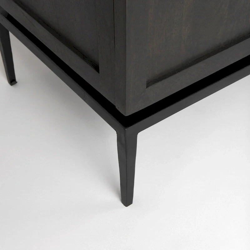 Dark Brown Wood w/ White Marble Top and Black Metal Base Sideboard - 71.0L x 18.5W x 32.0H