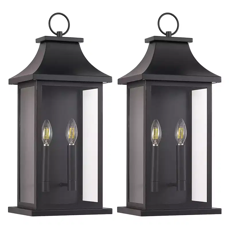 GDFStudio Aaron Modern Outdoor Iron Wall Lights (Set of 2)