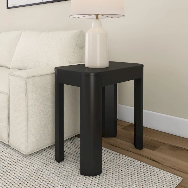 Black / Walnut Rectangular Side Table, Solid Pine, Single-User