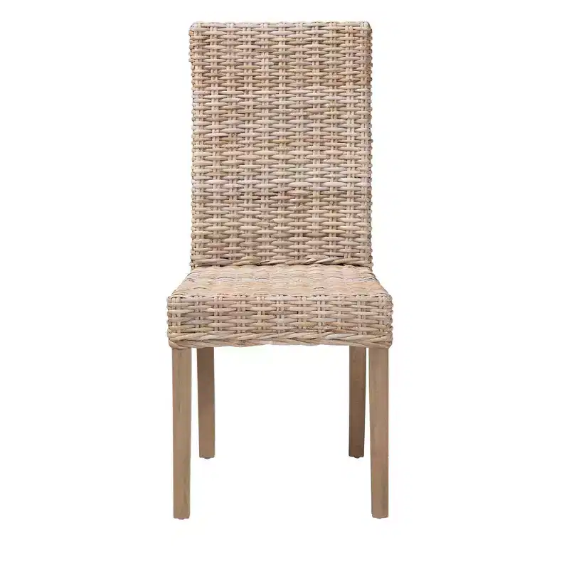 bali & pari Nevina Rattan and Mango Wood Dining Chair Kubu Gray/Rustic Taupe