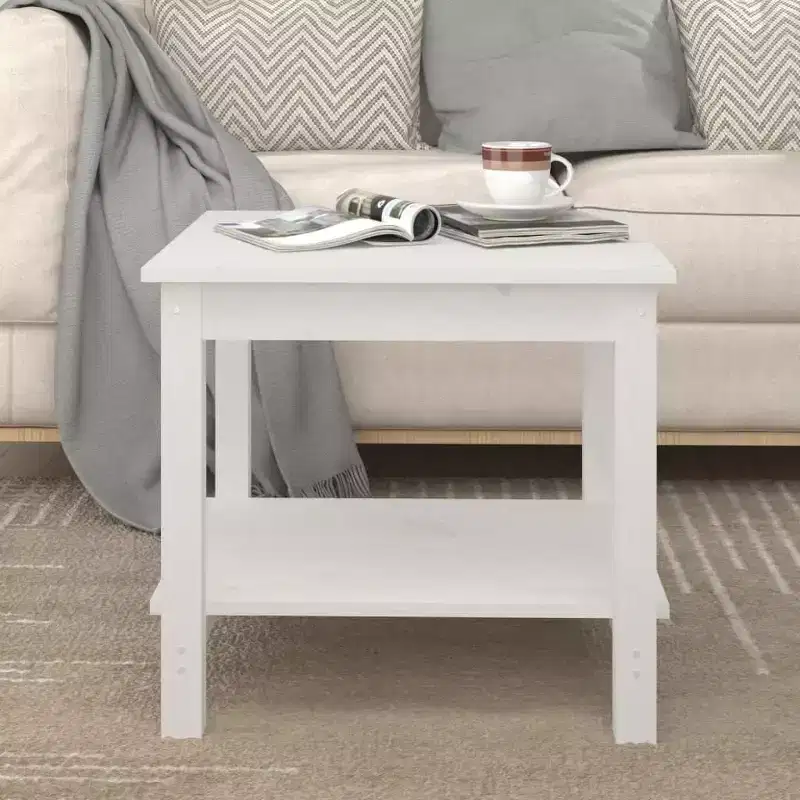 vidaXL Coffee Table White Solid Pine Wood - 19.7 x 19.7 x 17.7