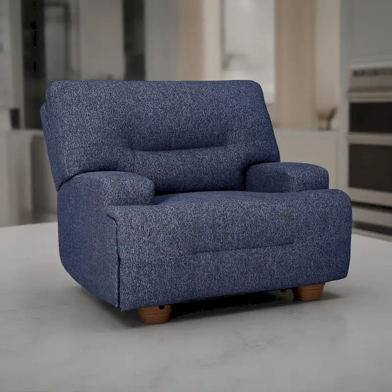 Wide Seat Power Recliner Chair - Navy Blue Polyester