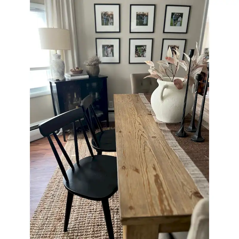 Windsor-Style Spindle Back Armless Dining Chair with Rubberwood Frame & Anti-Slip Seat – White / Black