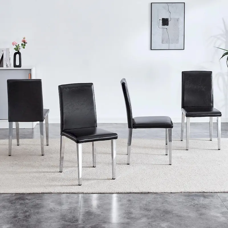 Dining Chairs Set of 4,Modern Kitchen & Dining Room Chairs,Faux Leather Cushion Seat Metal Legs