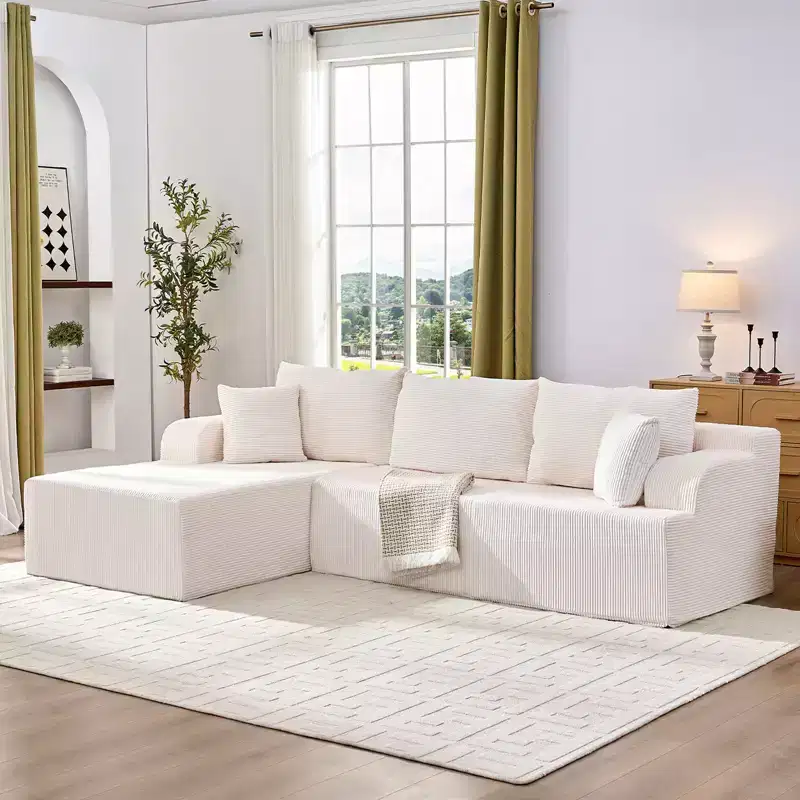 2-Piece Modular Sectional Sofa with Deep Seat, Corduroy L-Shaped Sofa with Chaise Lounge