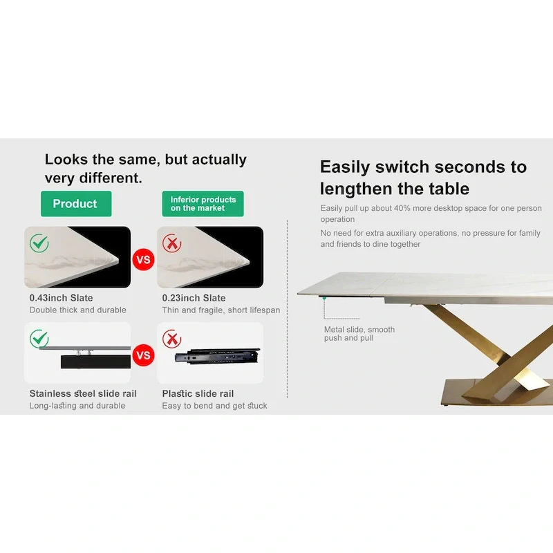 9 - Piece 94.48  Rectangular Extendable Sintered Stone Dining Table with 8 Faux leather Chairs Dining Set