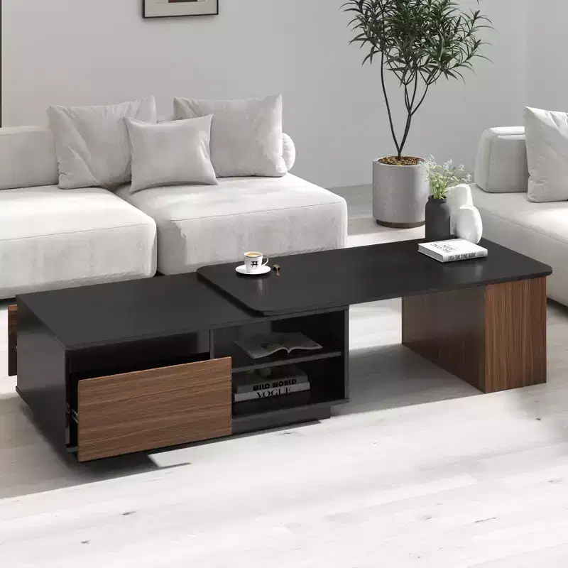 GDFStudio Amelie Modern Extendable Coffee Table with 2 Drawers and 2-Tier Shelves