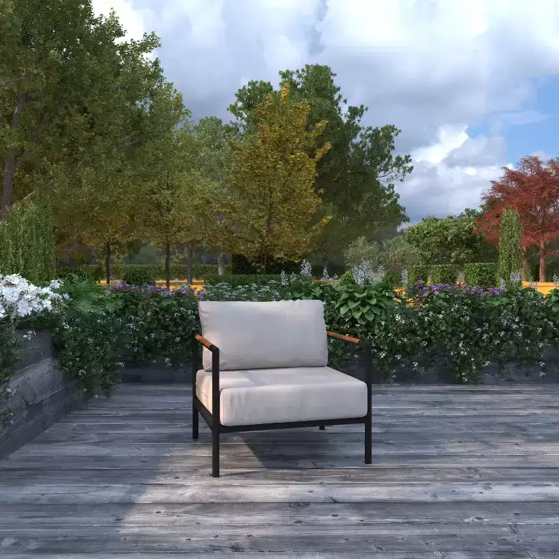 Merrick Lane Outdoor Accent Chair with Removable Plush Fabric Cushions and Teak Accented Aluminum Frame