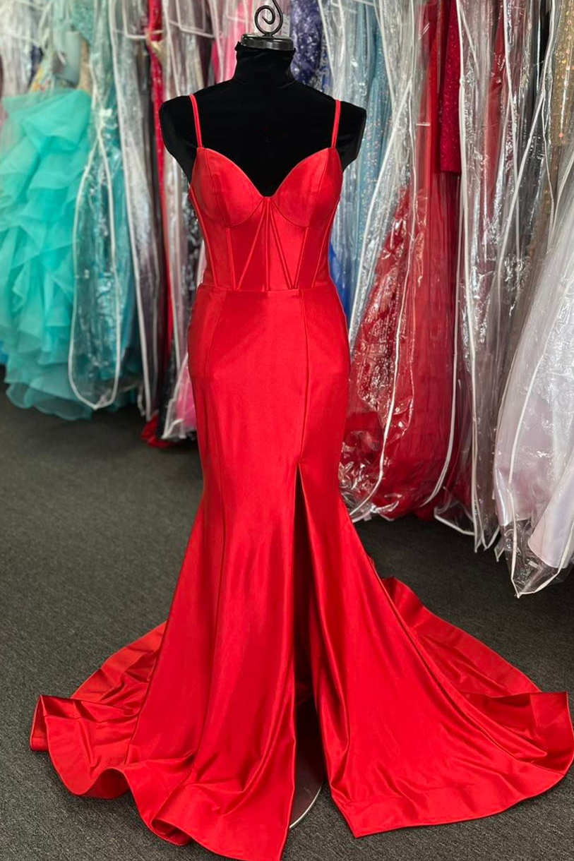 Hot Pink Satin Simple Mermaid Prom Dress