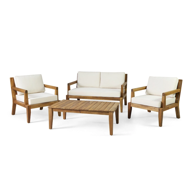 Rossville Outdoor Cushioned Acacia Chat Set by Christopher Knight Home