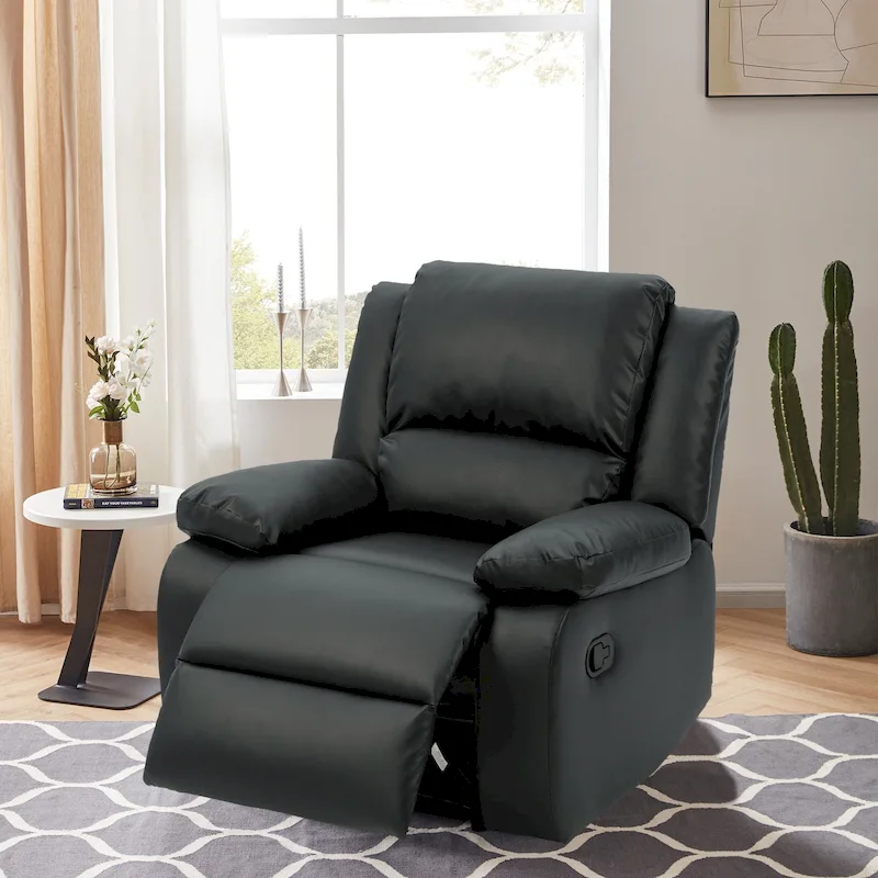 Vegan Leather Upholstered Push Back Manual Recliner Chair