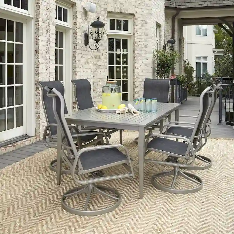 Captiva Gray Aluminum 7 Piece Outdoor Dining Set - 71 x 29 x 40