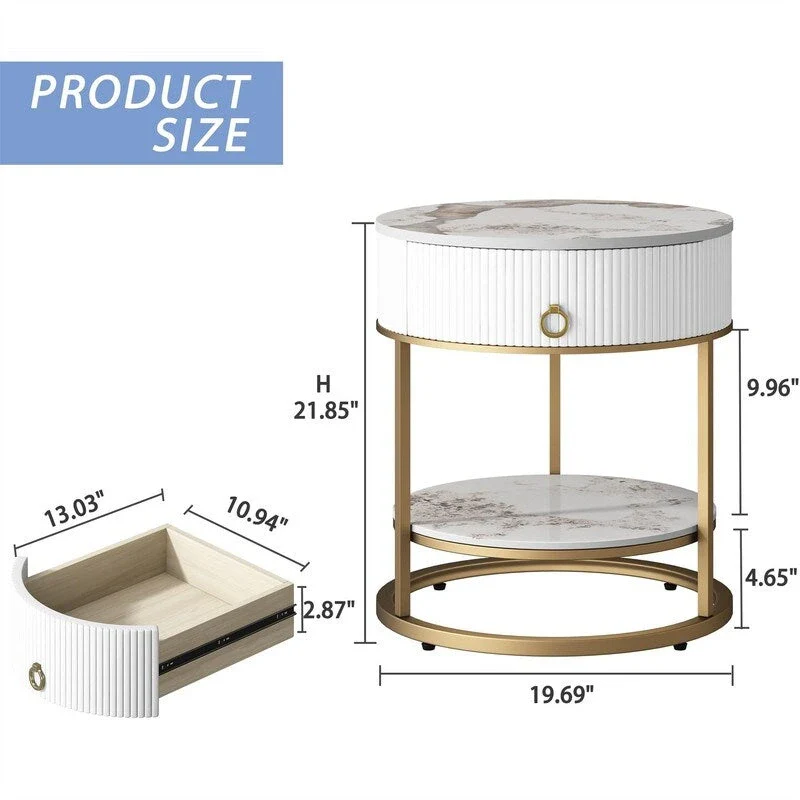 Round Side Table with Drawer - 19.69D x 19.69W x 21.85H