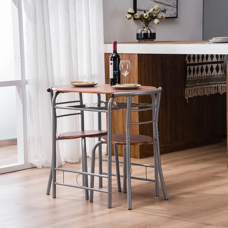 Silver/ Light Brown 3-piece Breakfast Bar Table Set