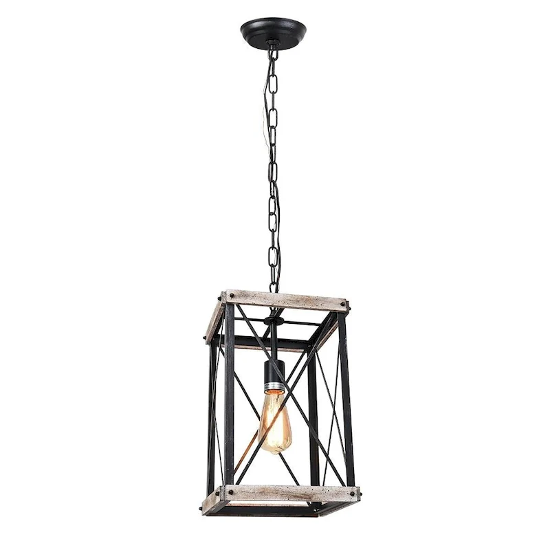 Farmhouse 1-light Distressed Wood Square Lantern Pendant
