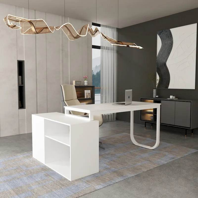 55 L-Shaped Computer Desk - Storage Workstation - 5 Colors Large