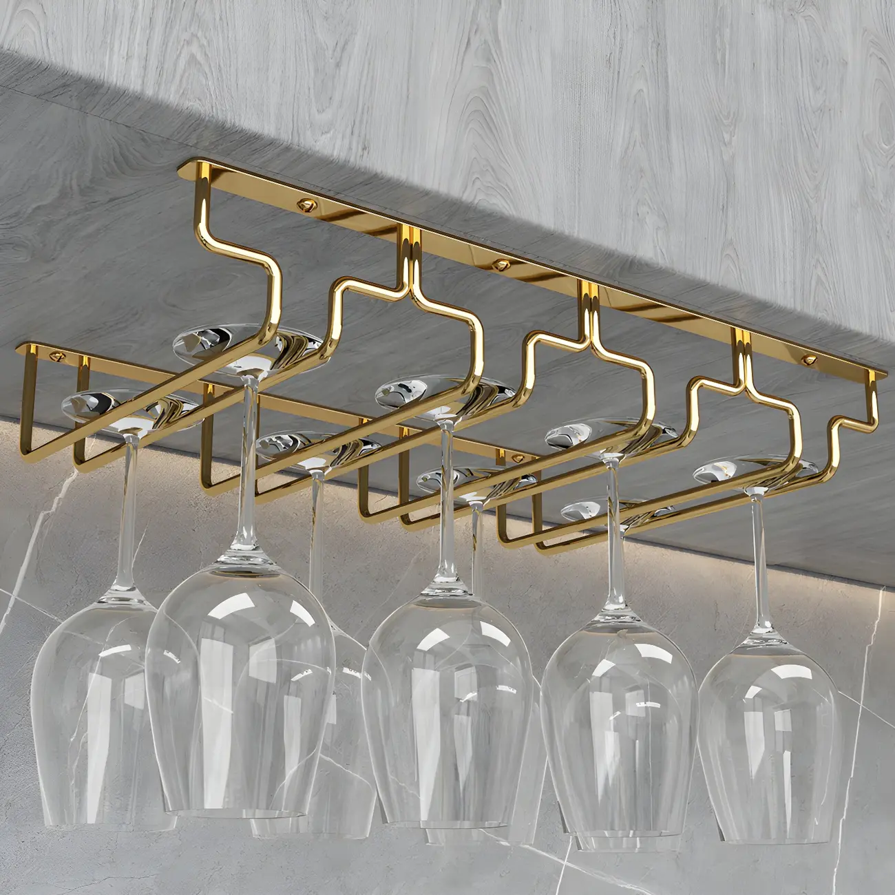 Gold Rectangular Hanging Metal Wine Glass Rack
