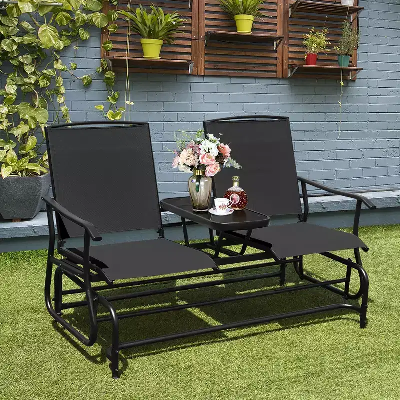 Costway 2 Person Outdoor Patio Double Glider Chair Loveseat Rocking Turquoise/Gray/Brown/Black/Navy/Wine