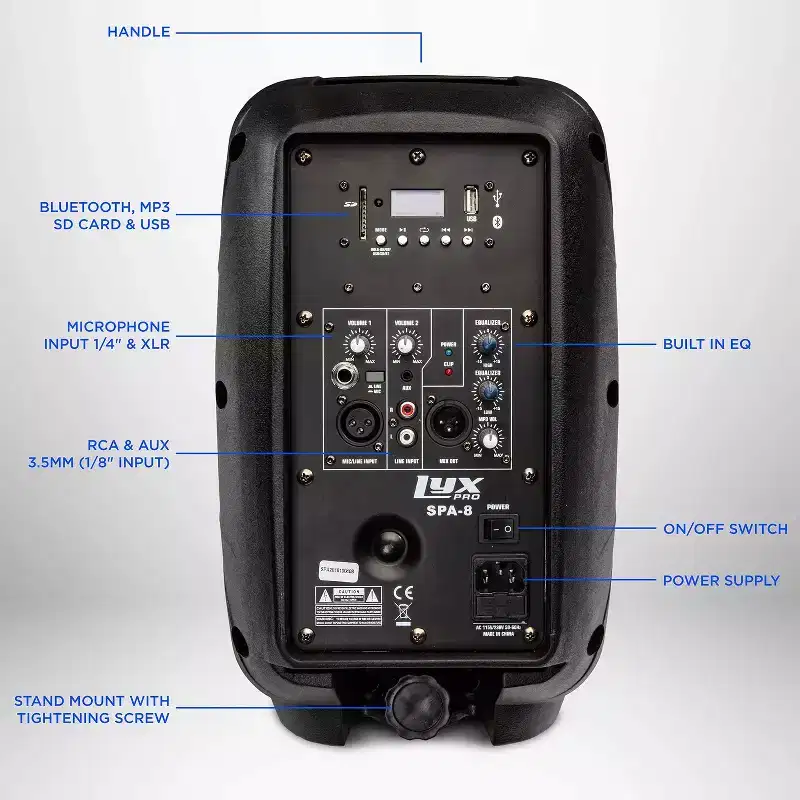 LyxPro 10 110-Watt Powered Active PA Speaker W/Bluetooth, XLR Input