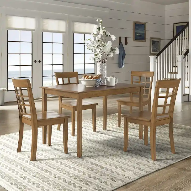 Wilmington II 48-Inch Rectangular Oak Finish Dining Table with 4 Chairs