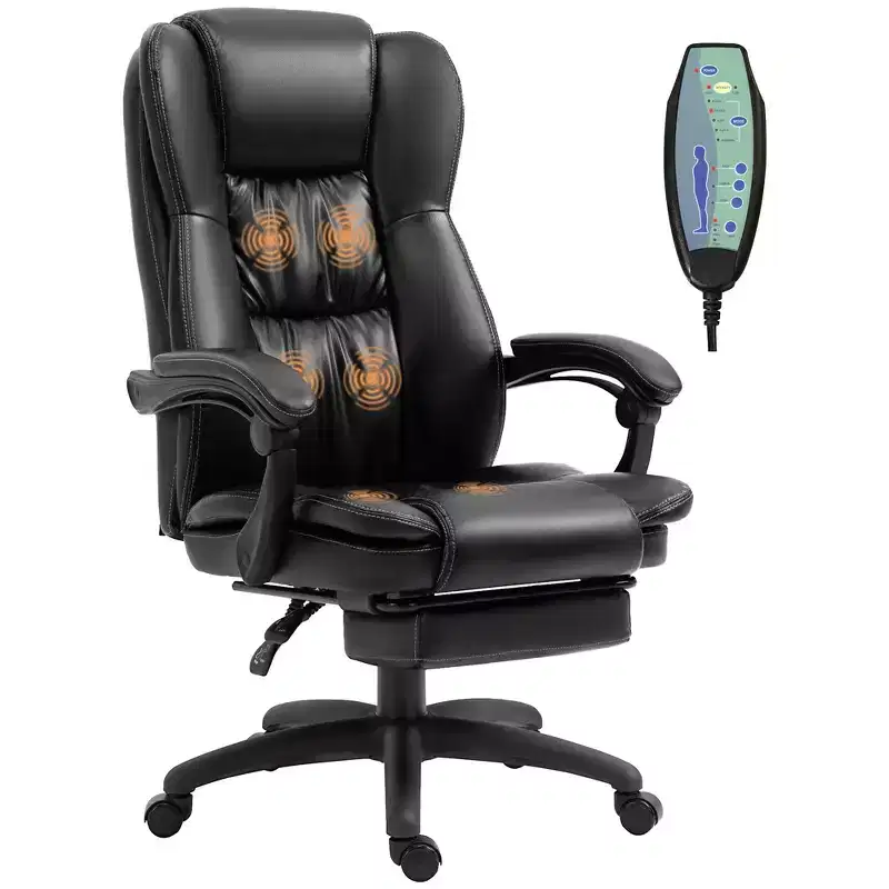 High Back Massage Office Chair with 6-Point Vibration, 5 Modes, Executive Chair, PU Leather Swivel Chair with Reclining Back, and Retractable Footrest