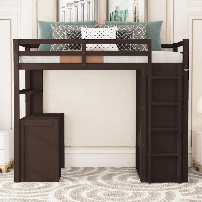 Twin size Loft Bed with Drawers,Desk,and Wardrobe