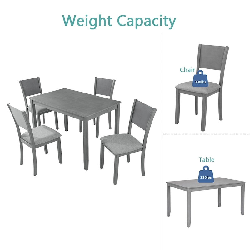 5 Pcs Kitchen Dining Table and Chair Set, Rectangular Wooden Dining Table with 4 Upholstered High Back Chairs and 1 Bench
