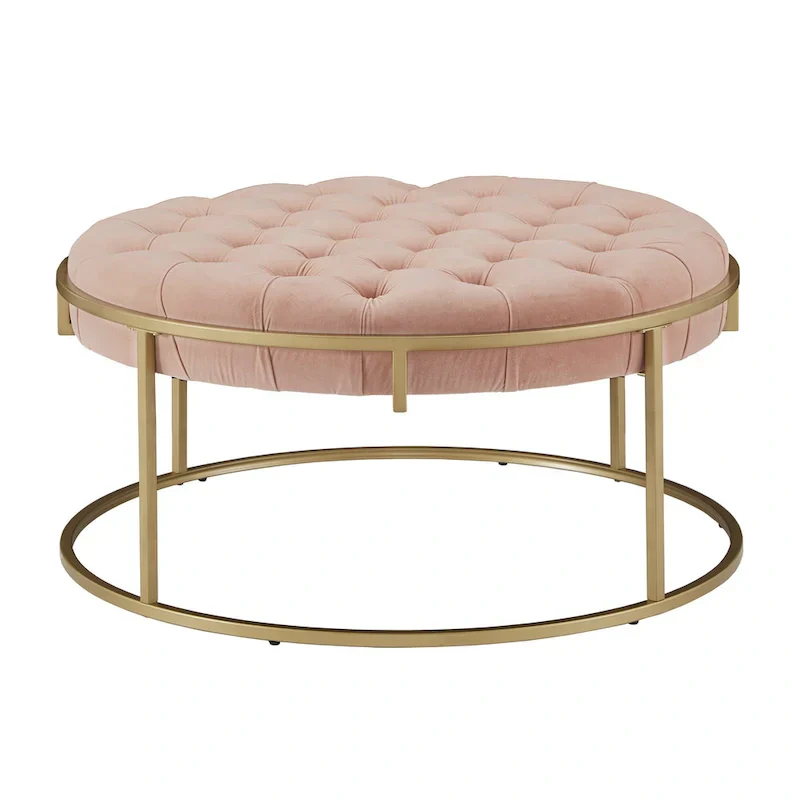 Gold Velvet Round Tufted Ottoman