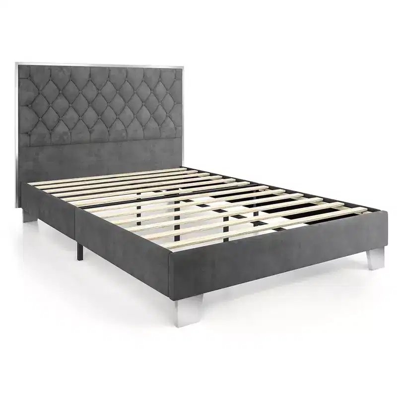 Costway Upholstered Bed Mattress Foundation with Button Tufted Velvet Headboard
