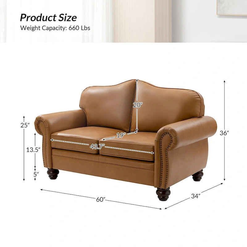 Angel Transitional Genuine Leather Sofa With Tufted Back by HULALA HOME