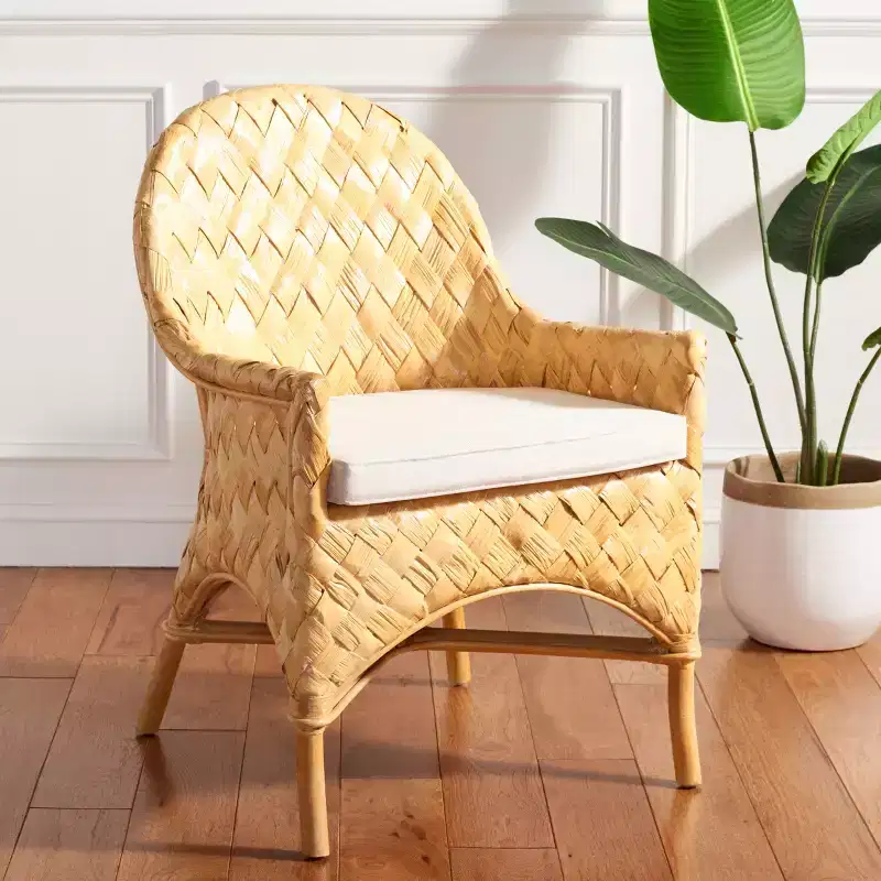Chorus Woven Dining Chair With Cushion - SEA7039 - Natural/White - Safavieh