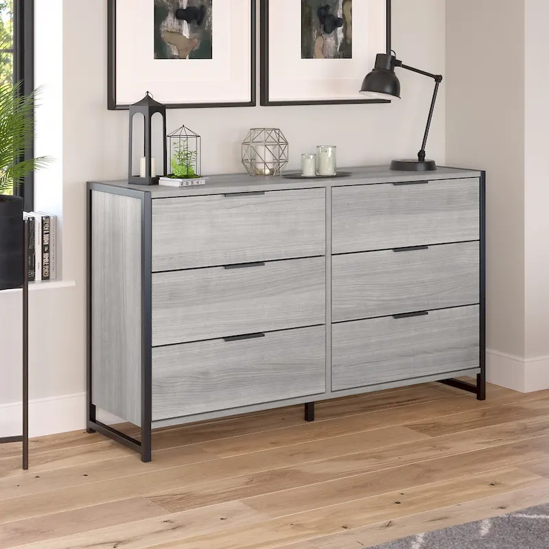 6-Drawer Dresser with Black Metal Frame - 57 Inch