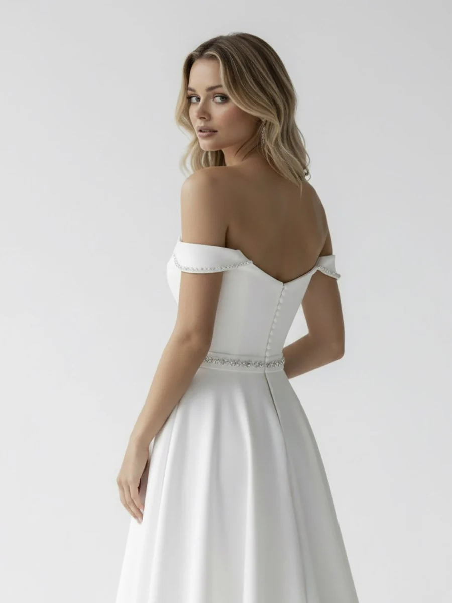 A-Line Off the Shoulder Beaded Wedding Dress