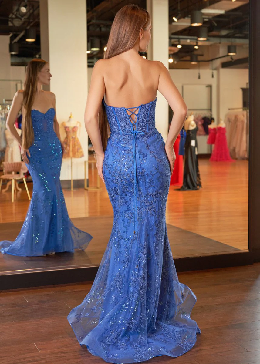 Black Sweetheart Lace Appliques Mermaid Long Prom Dresses