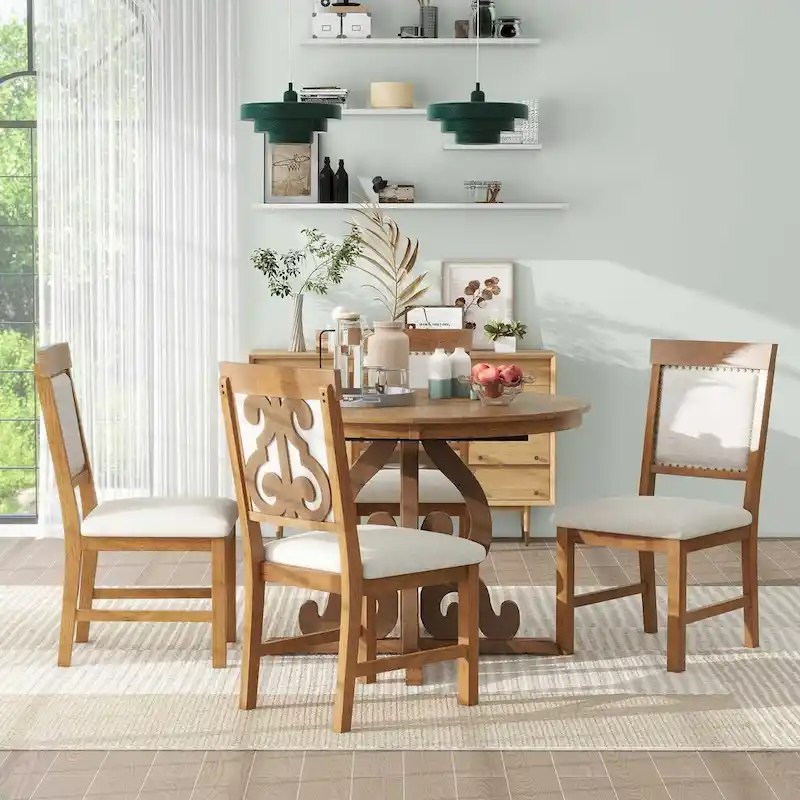 5-Piece Retro Functional Dining Set 1 Extendable Table
