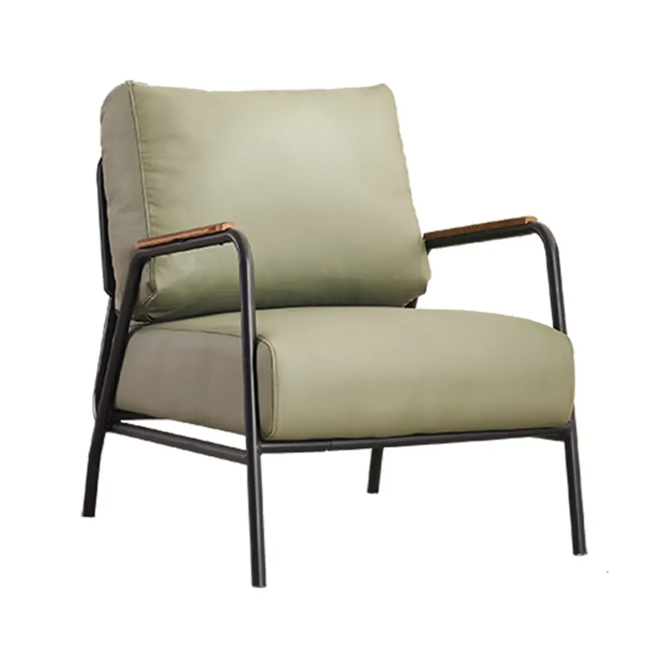 Modern Leather Accent Chair with Pillow and Metal Arms