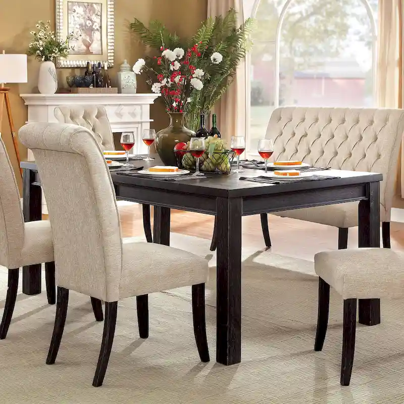 Antique Black Solid Wood Rectangular Dining Table, Seats 6–8, 2-Size Options