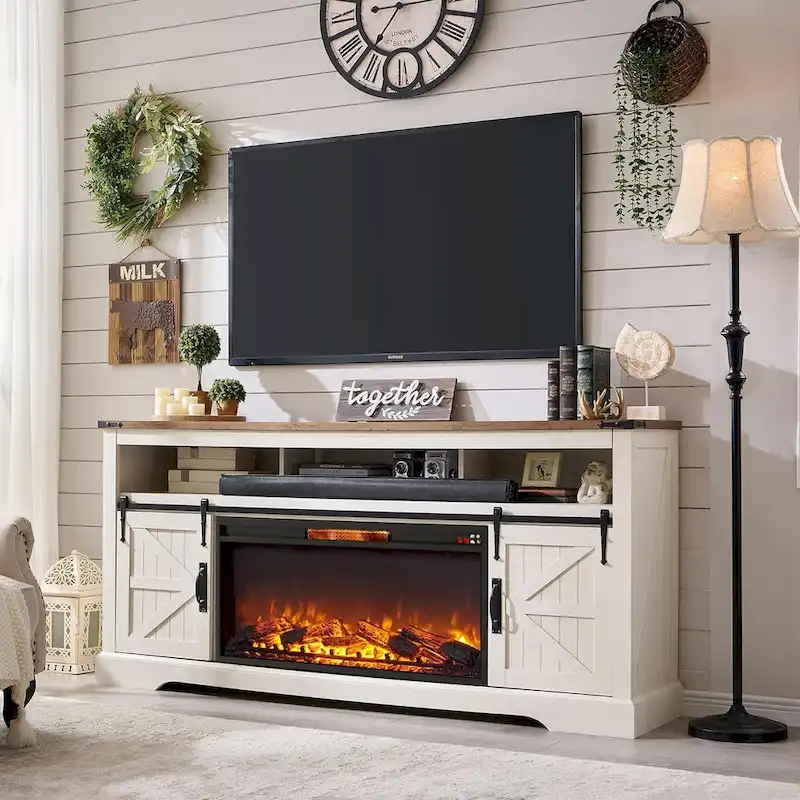 Farmhouse Fireplace TV Stand for 80