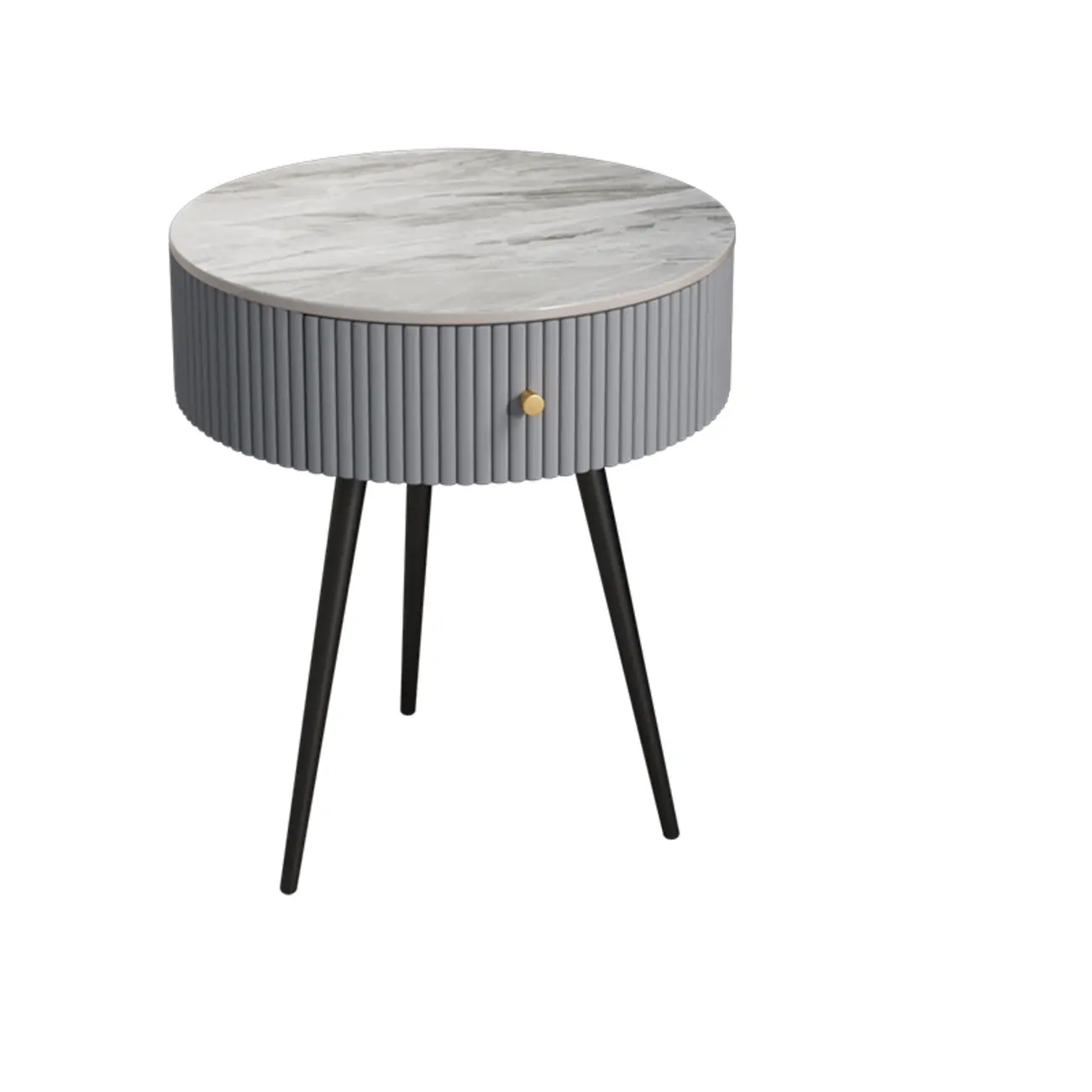 Modern Sintered Stone Top Round Drawer Tripod Nightstand