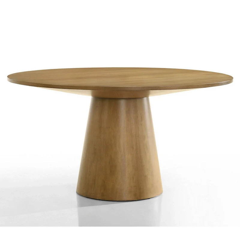 Yuvi 59 Inch Dining Table, Round Tabletop and Pedestal Base, Brown Finish