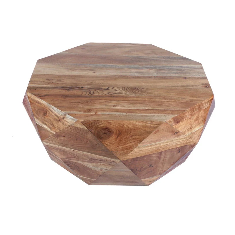 Bon 33 Inch Diamond Shape Acacia Wood Coffee Table With Smooth Top, Natural Brown