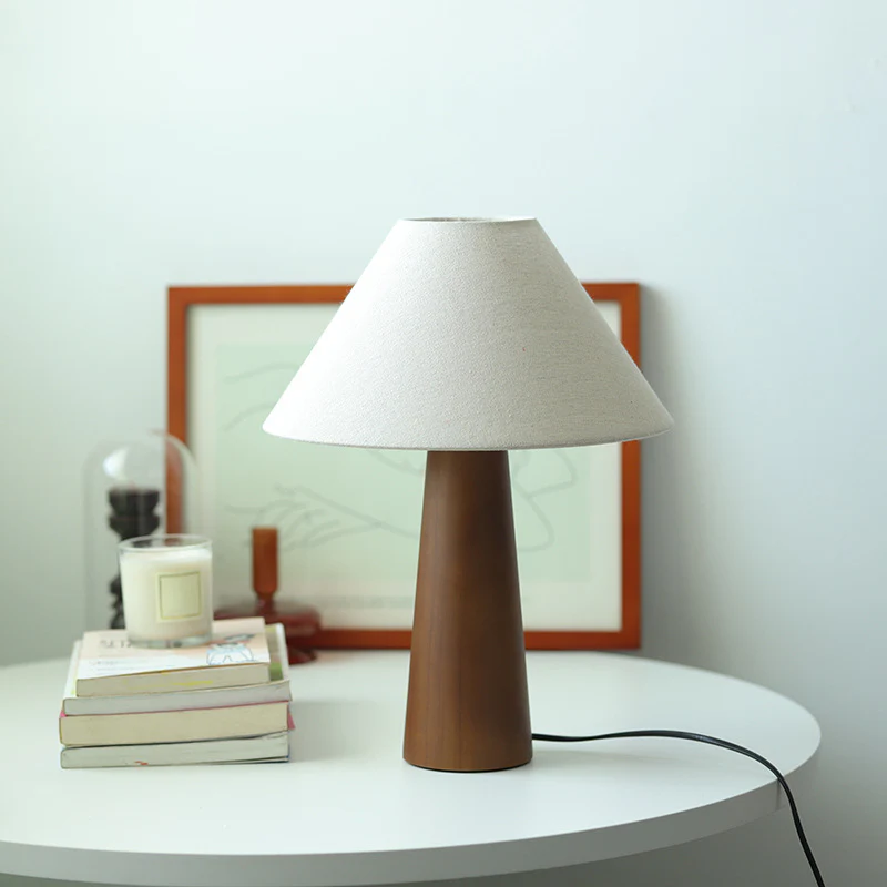Wooden Modern Walnut LED Table Lamp with Fabric Shade
