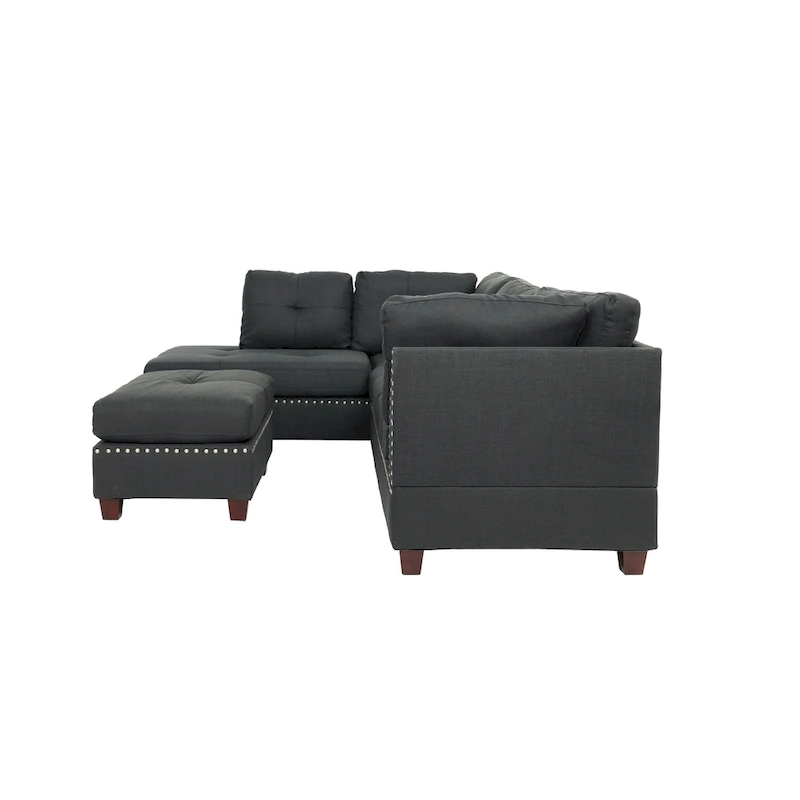 Bobkona Chaise Upholstered 3-piece Reversible Sectional Sofa Set