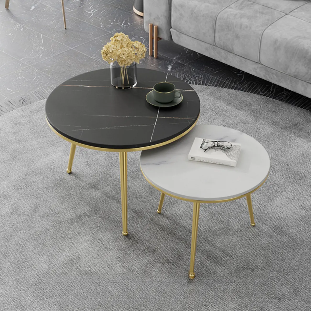 Modern Marble-Top 3 Legs Round Nesting Tables