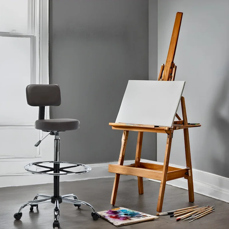 Faux Leather Drafting Stool - Height Adjustable with Backrest