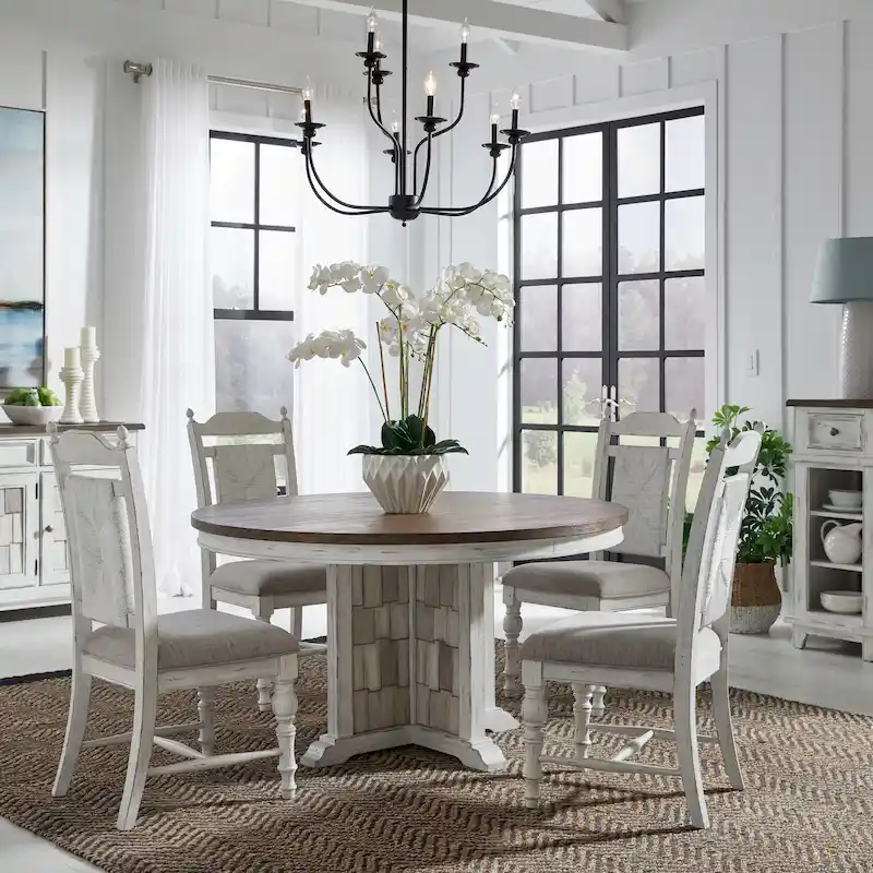 White 5 Piece Pedestal Table Set